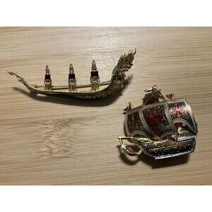 Damascene 2 Ships Brooch’s.  Both EUC